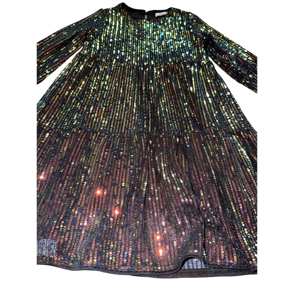 Grace Karin Girls Sequin Tiered Dress Long Sleeve Black Multi Sparkle Size 7 - Picture 3 of 4